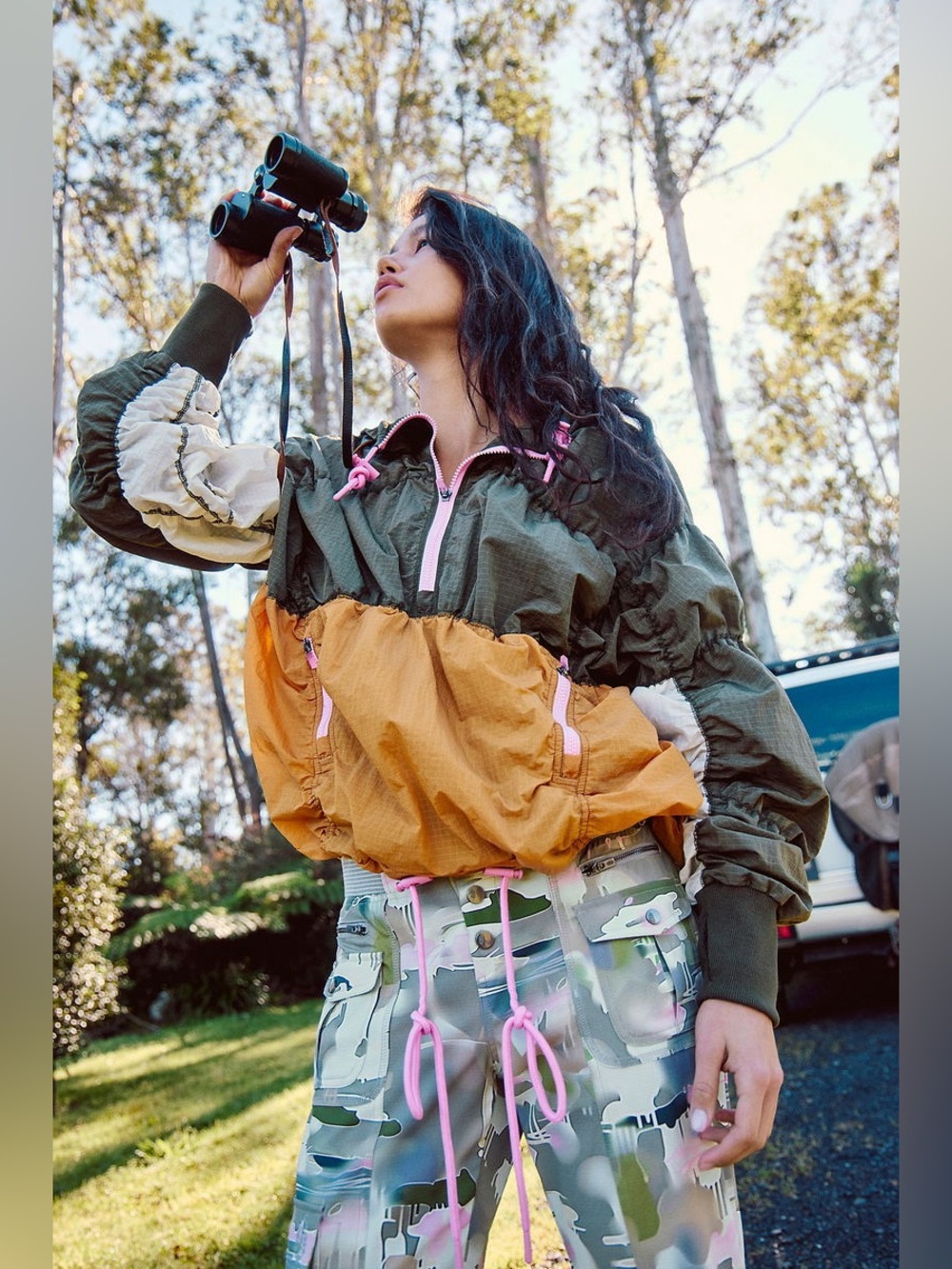 Women’s Colorblock Windbreaker Jacket - Olive & Mustard